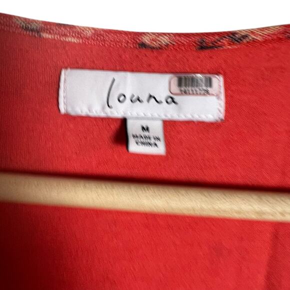 Louna Red Floral Print Mesh Ruched Short Sleeve Scoop Neck Mini Dress Size M - Picture 6 of 13